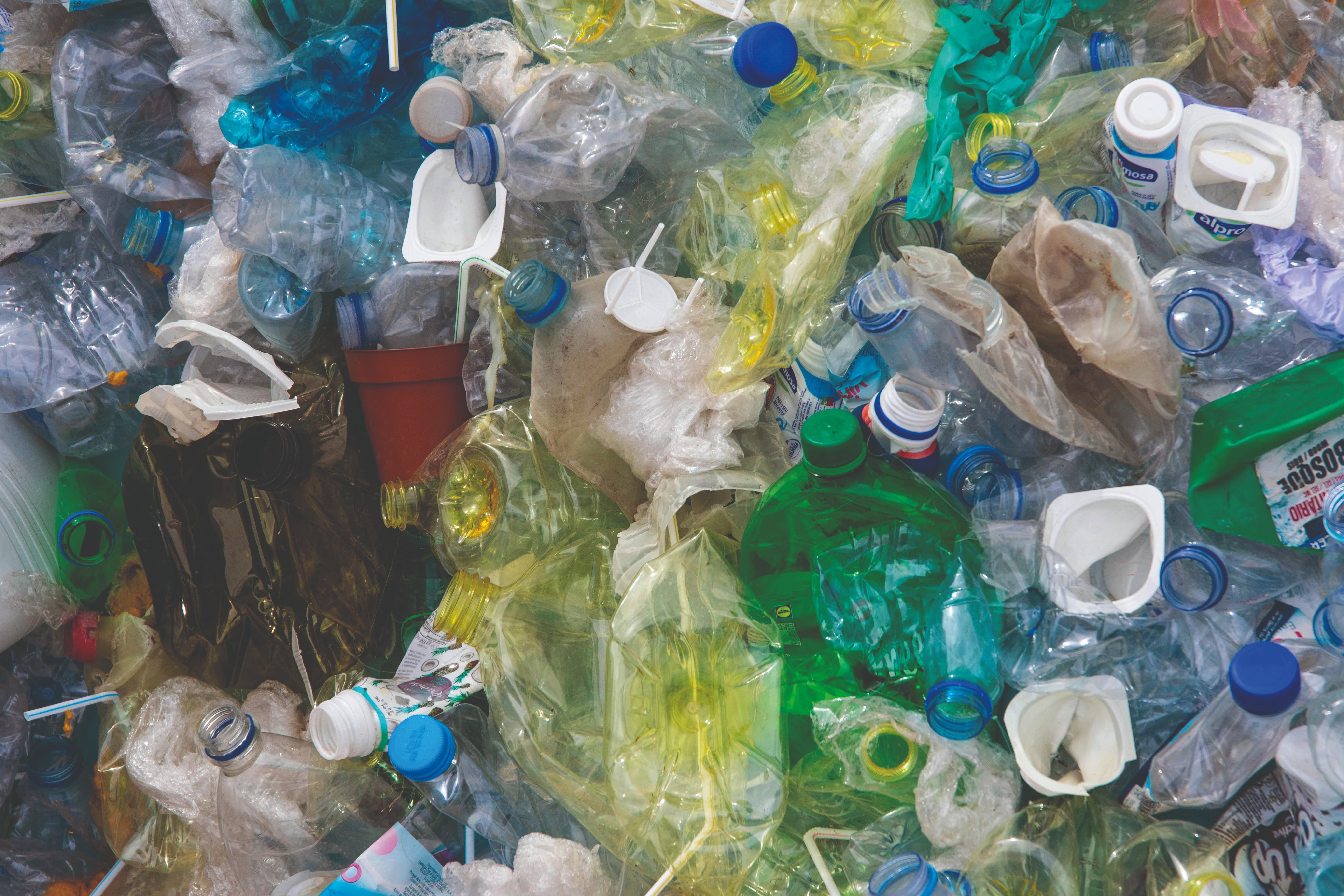 A pile of empty plastic bottles.