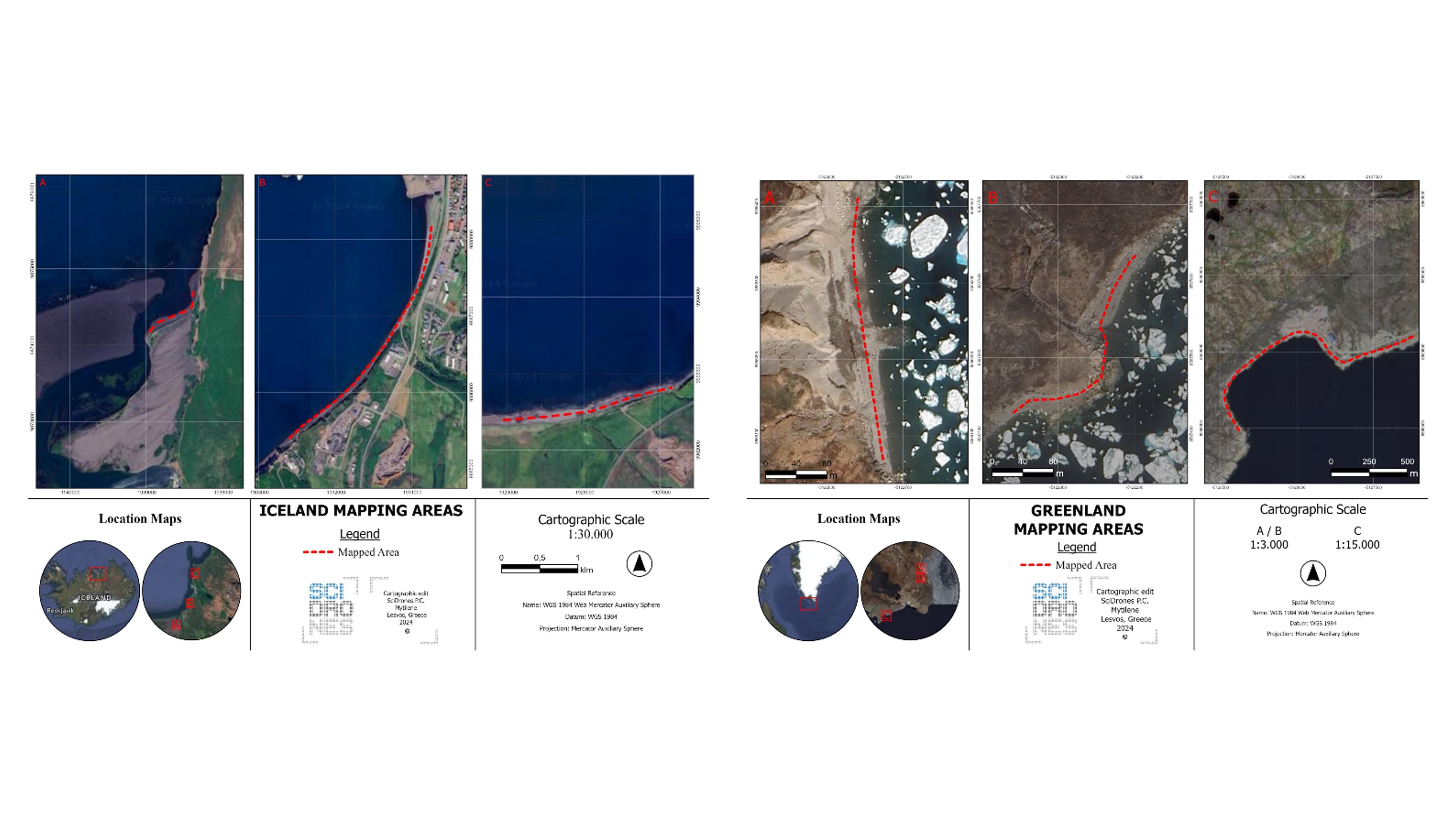 Aerial pictures of the ICEBERG mapping areas in Iceland and Southern Greenland.